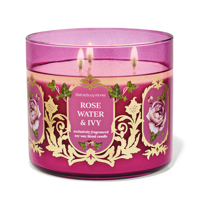 アロマグッズ Bath & Body Works Rose Water Ivy Candle Rose Water & Ivy by Bath & Body Works 3-Wick Scented Candle