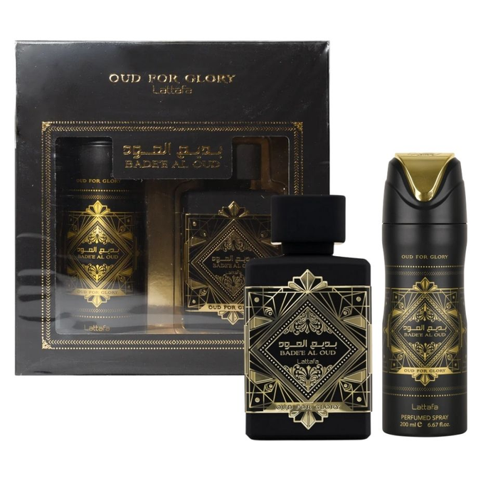 Badee Al Oud by Lattafa 100ml EDP 2 Piece Gift Set