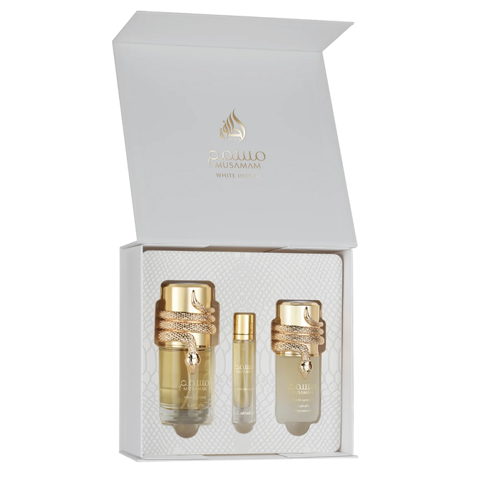 Musamam White Intense by Lattafa 100ml EDP 3 Piece Gift Set